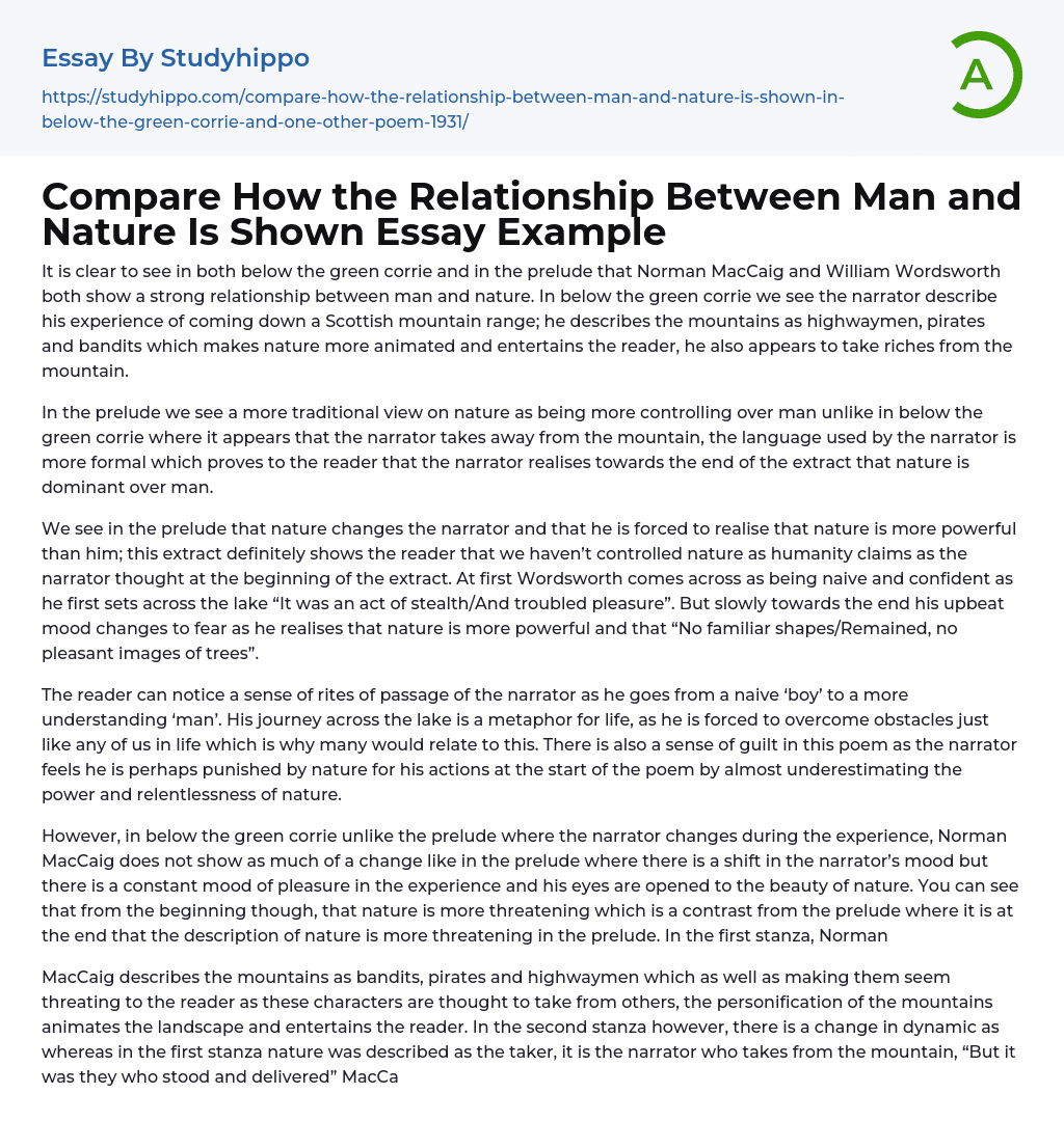 Compare How the Relationship Between Man and Nature Is Shown Essay Example