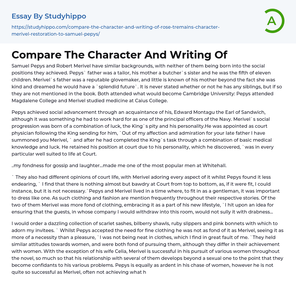 Compare The Character And Writing Of Essay Example