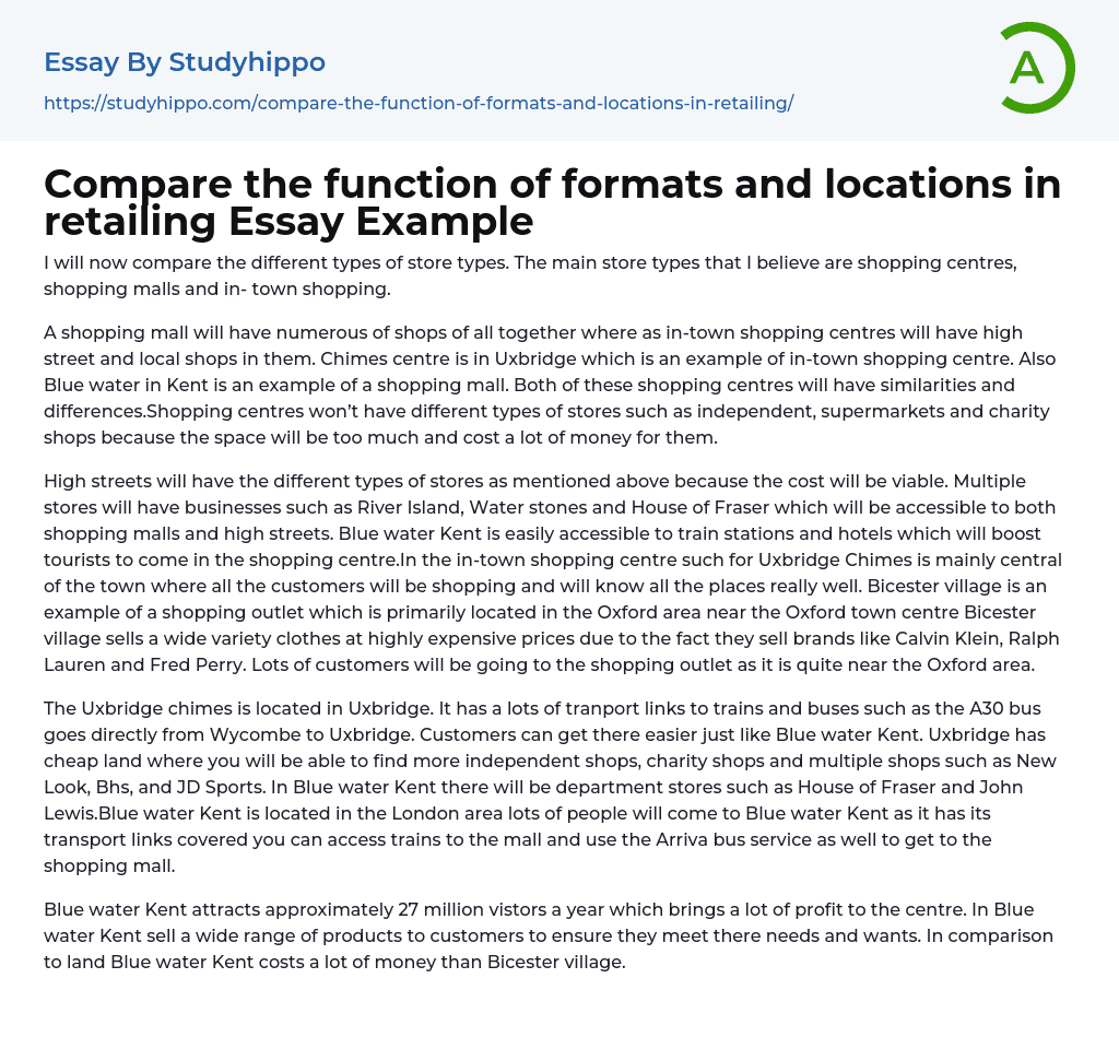 Compare the function of formats and locations in retailing Essay Example