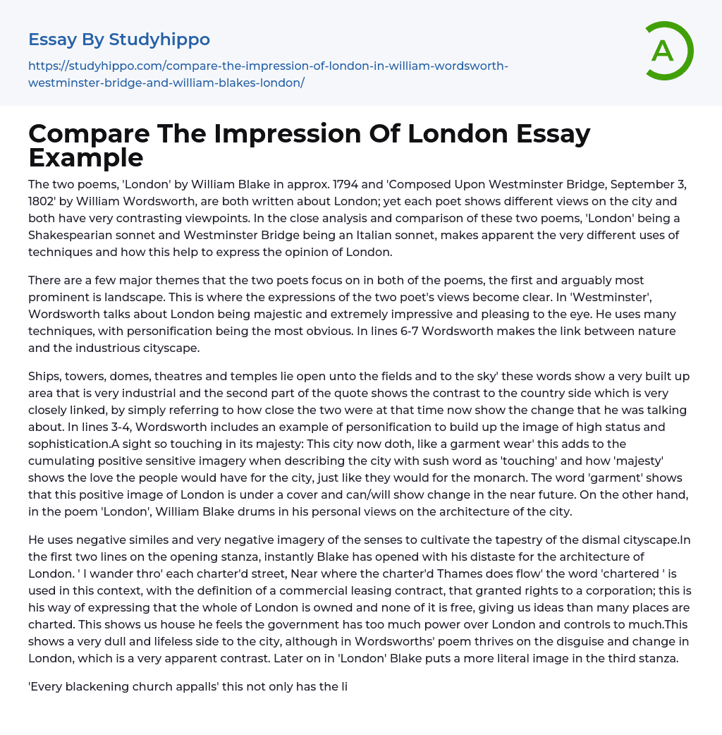 Compare The Impression Of London Essay Example