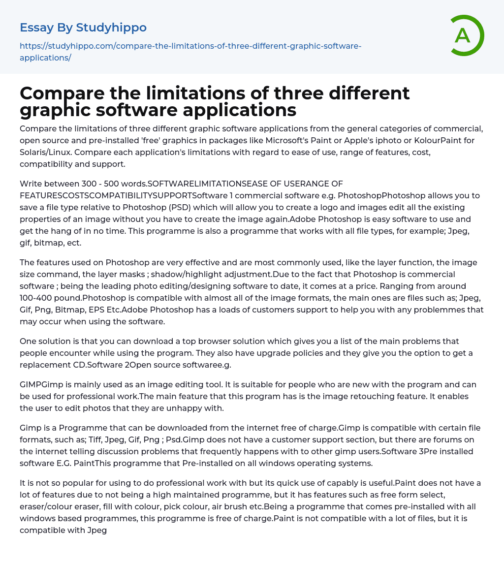 Compare the limitations of three different graphic software applications Essay Example