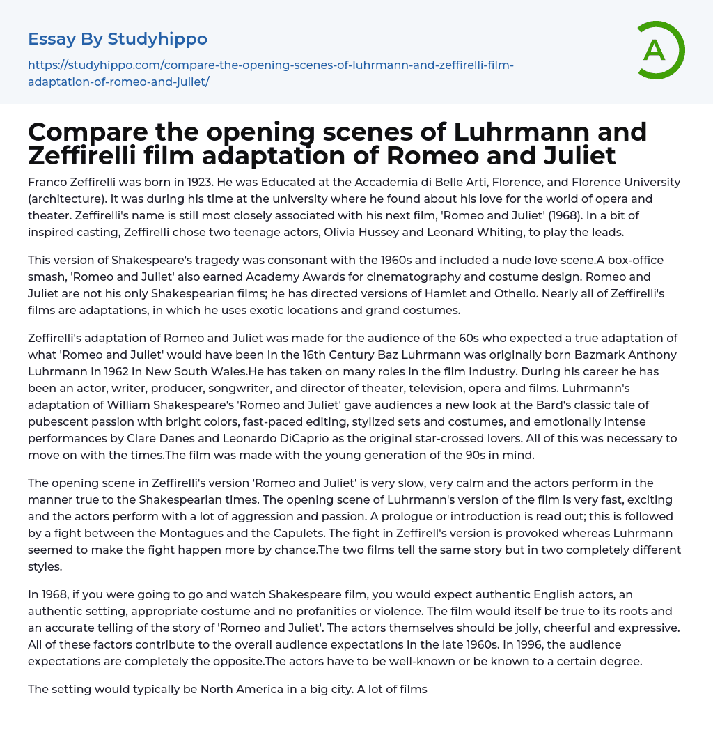 Zeffirelli: From Architecture to Romeo and Juliet (1968)