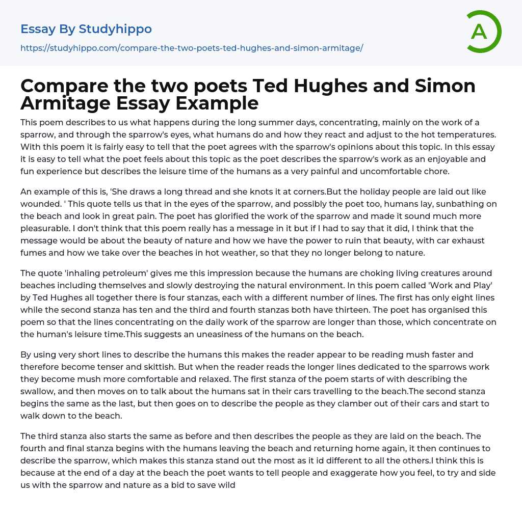Compare the two poets Ted Hughes and Simon Armitage Essay Example