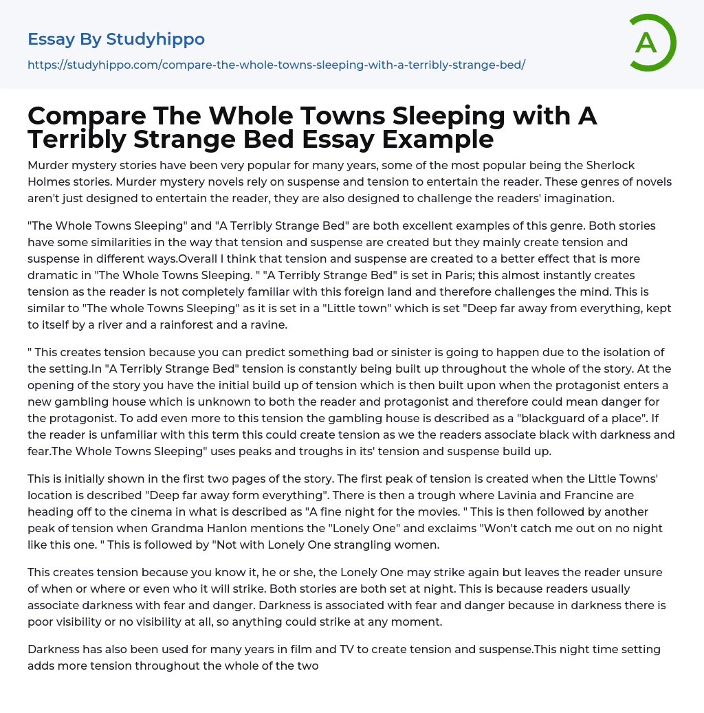 Compare The Whole Towns Sleeping with A Terribly Strange Bed Essay Example