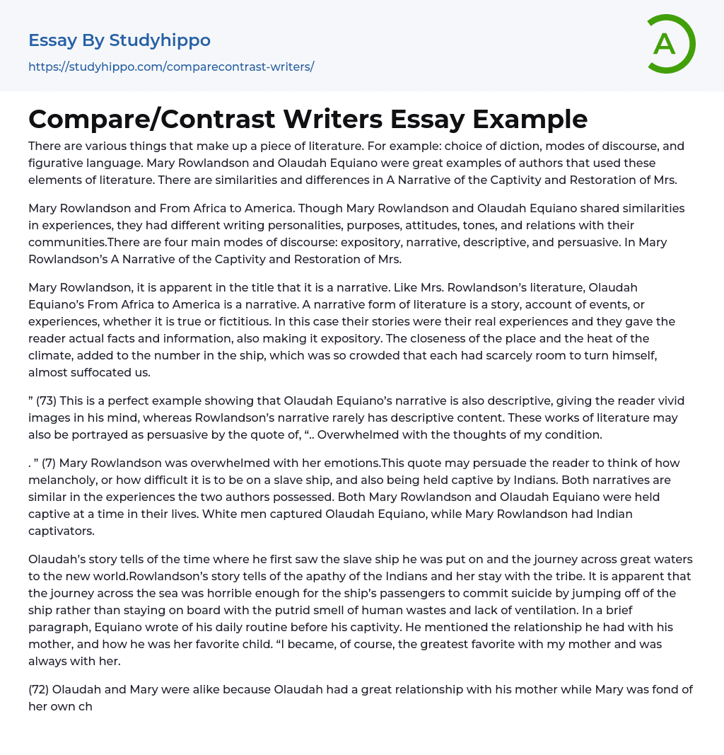 Compare/Contrast Writers Essay Example