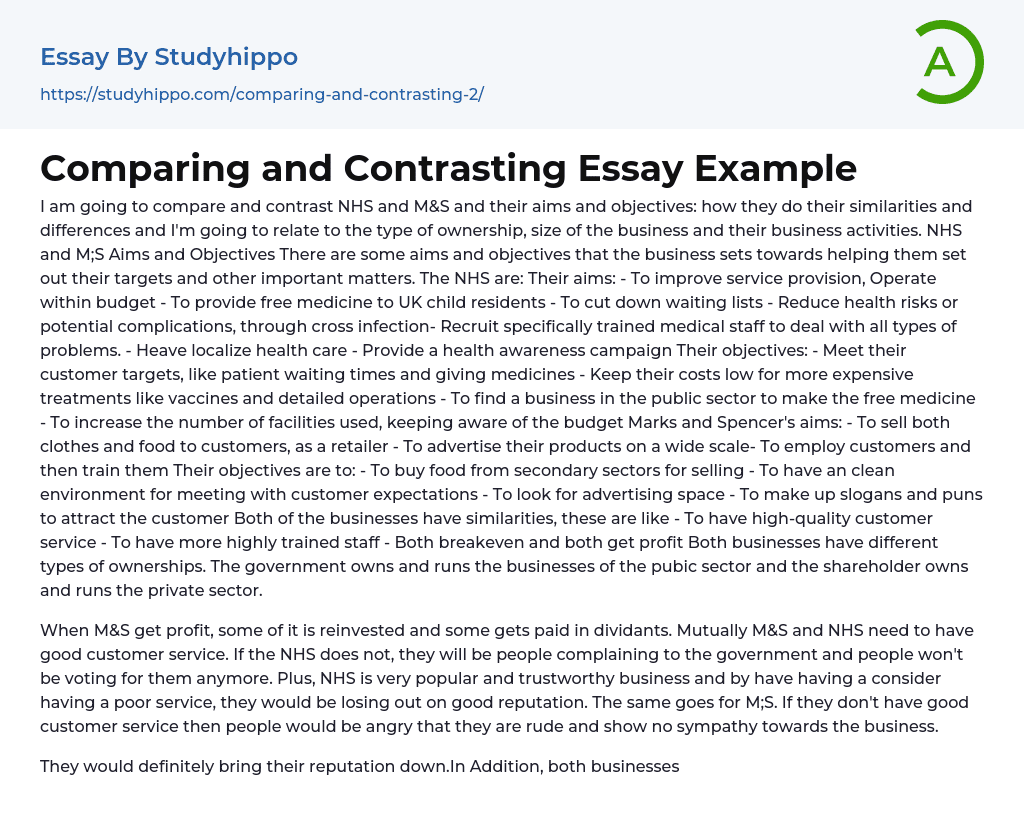 Comparing and Contrasting Essay Example