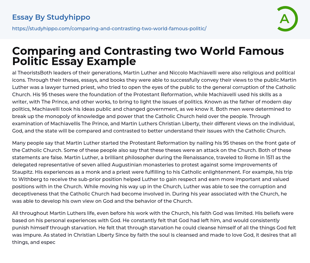 Comparing and Contrasting two World Famous Politic Essay Example