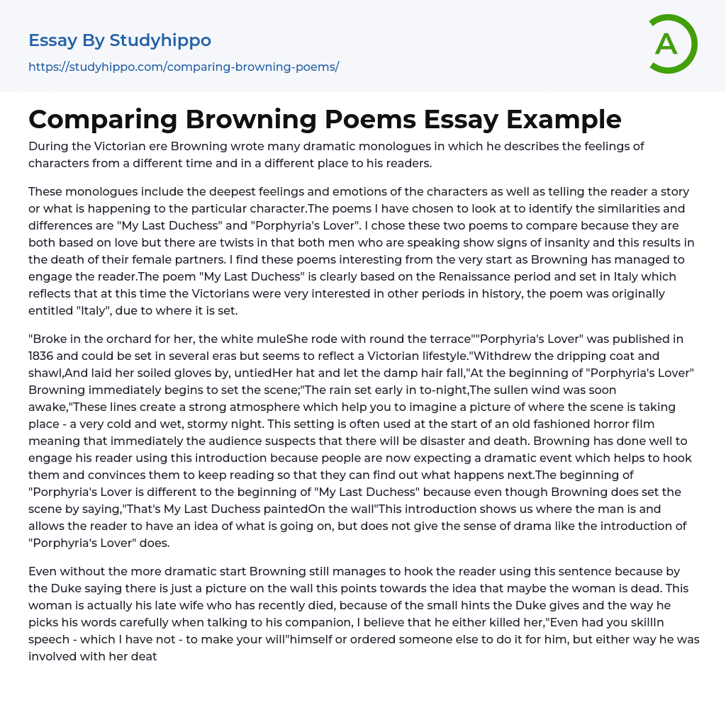 Comparing Browning Poems Essay Example