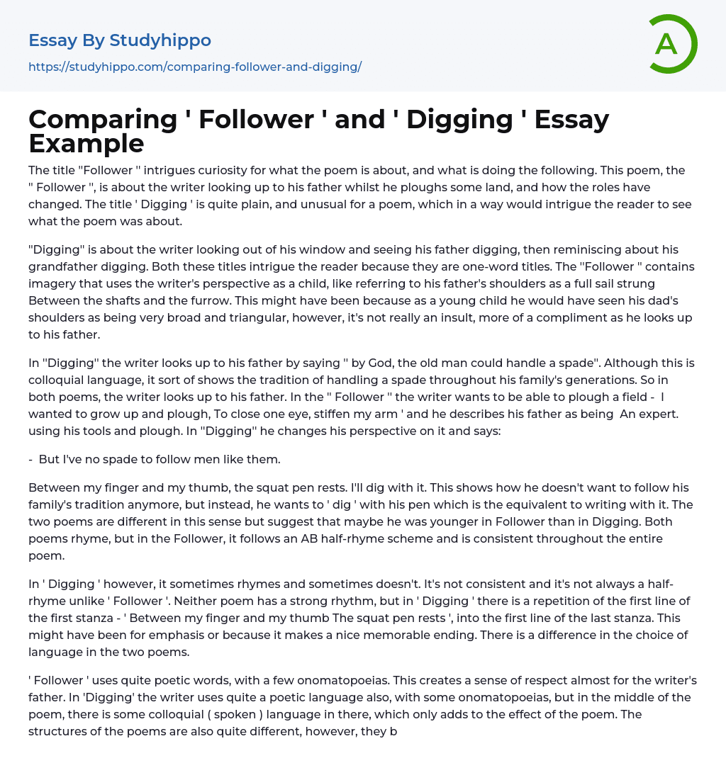 Comparing ‘ Follower ‘ and ‘ Digging ‘ Essay Example