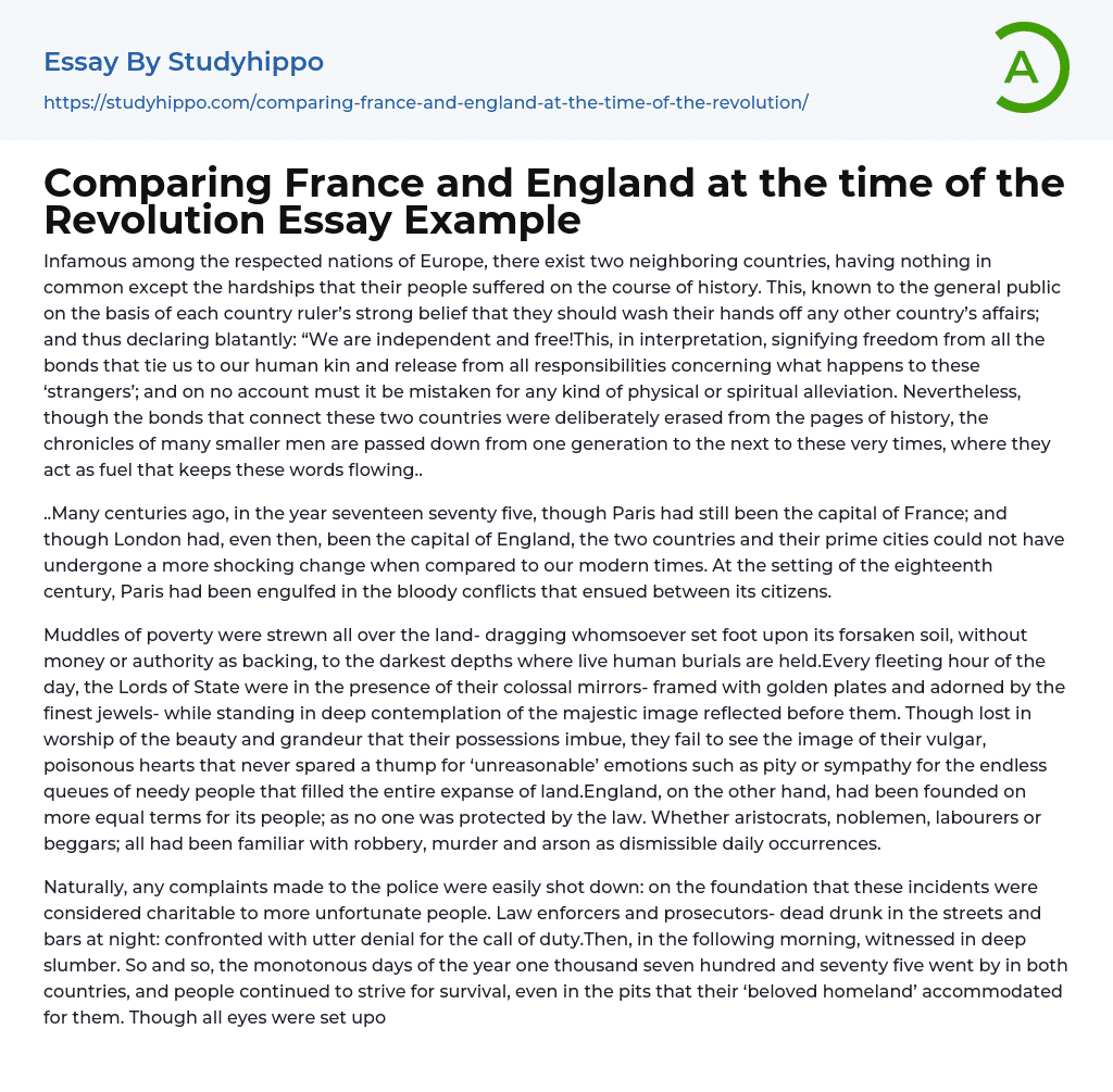 Comparing France and England at the time of the Revolution Essay Example