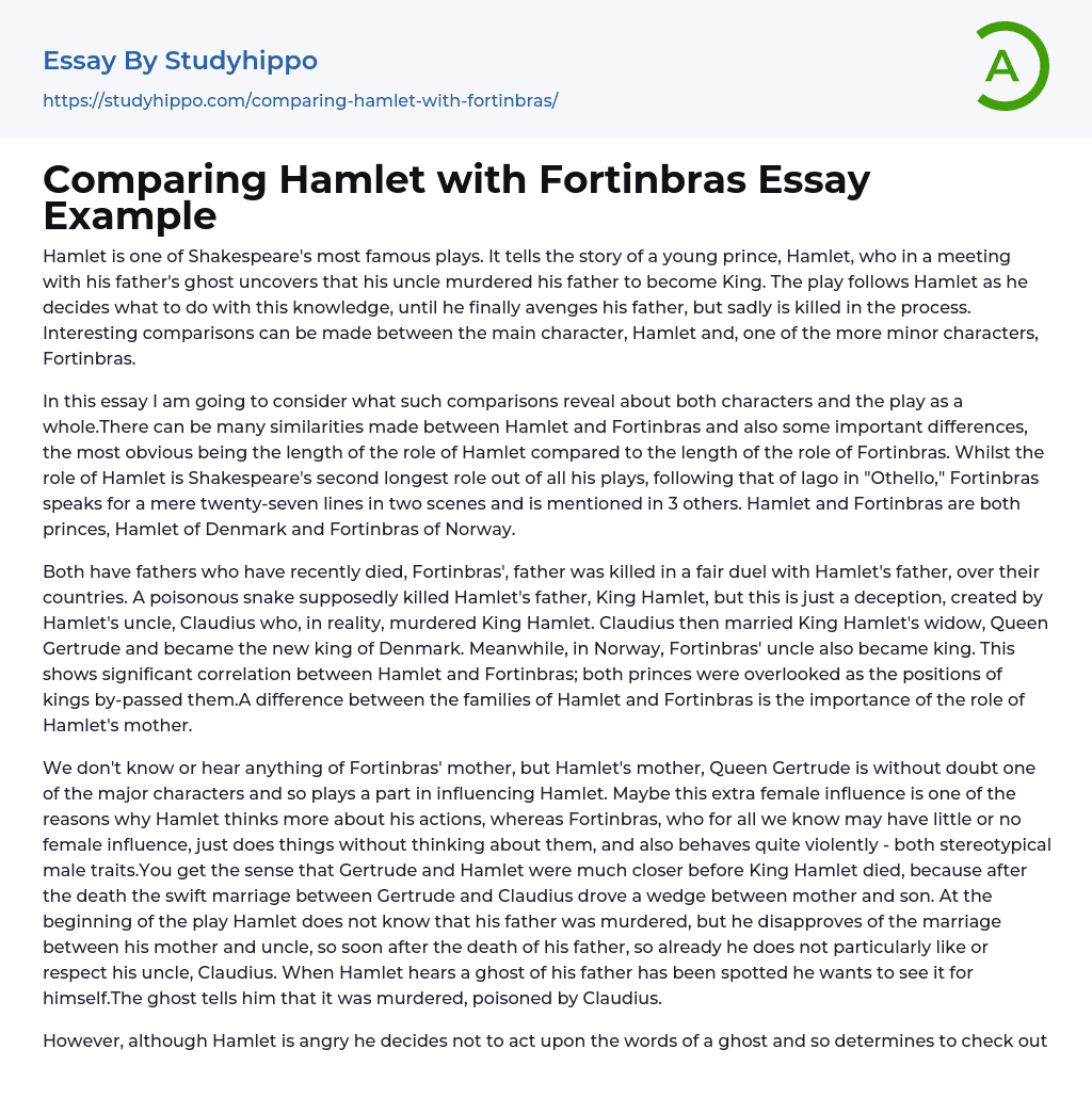 Comparing Hamlet with Fortinbras Essay Example