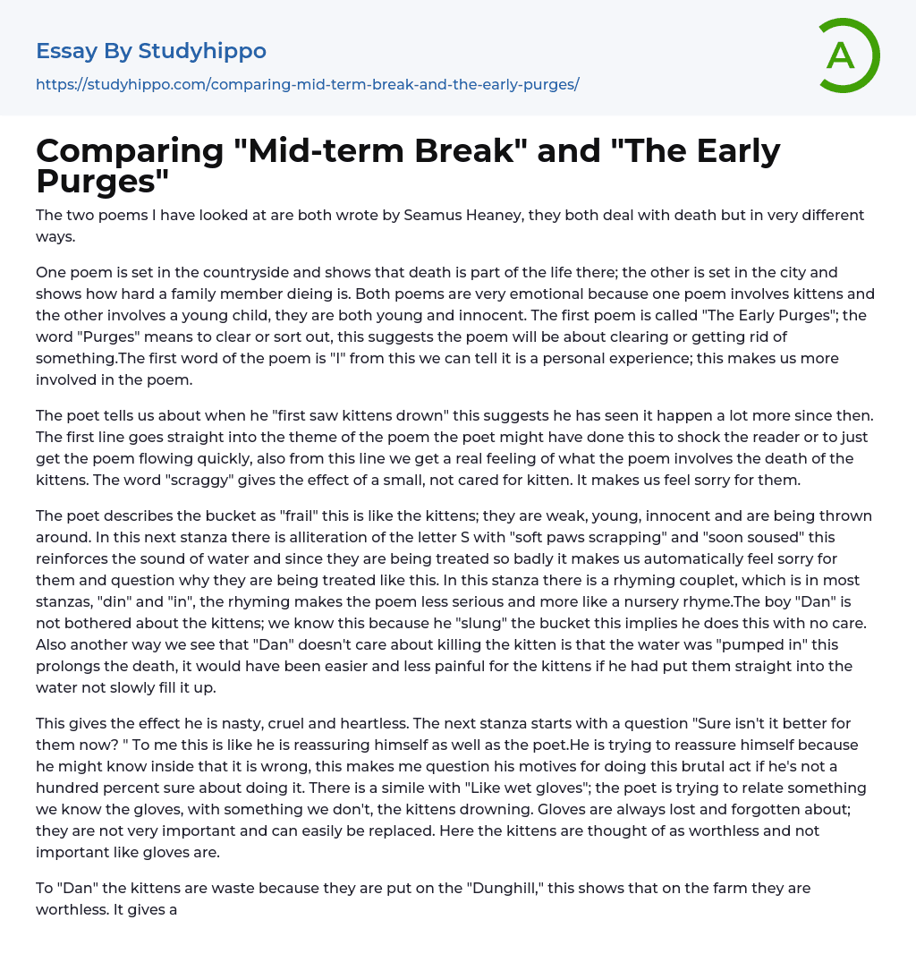 Comparing “Mid-term Break” and “The Early Purges” Essay Example
