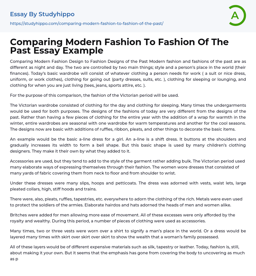 Comparing Modern Fashion To Fashion Of The Past Essay Example
