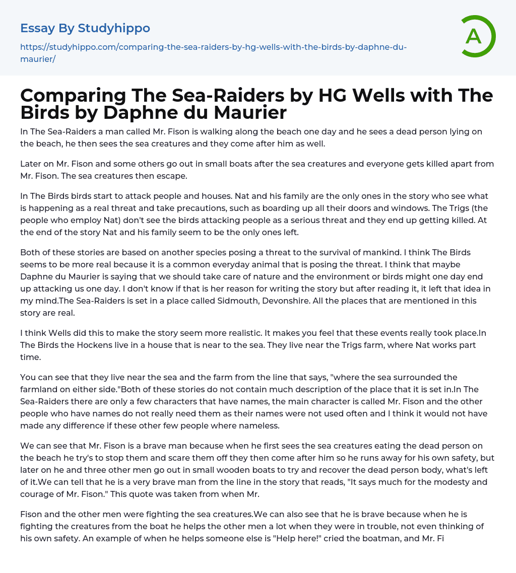 Comparing The Sea-Raiders by HG Wells with The Birds by Daphne du Maurier Essay Example