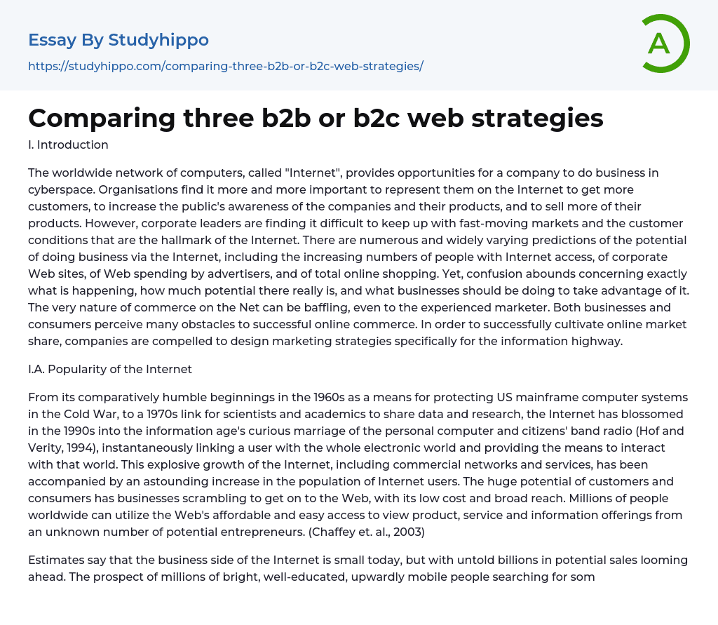 Comparing three b2b or b2c web strategies Essay Example