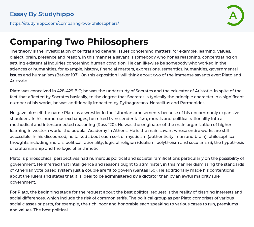 Comparing Two Philosophers Essay Example