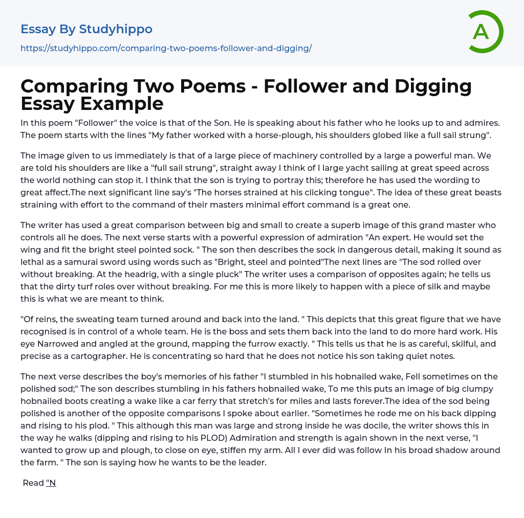 Comparing Two Poems – Follower and Digging Essay Example