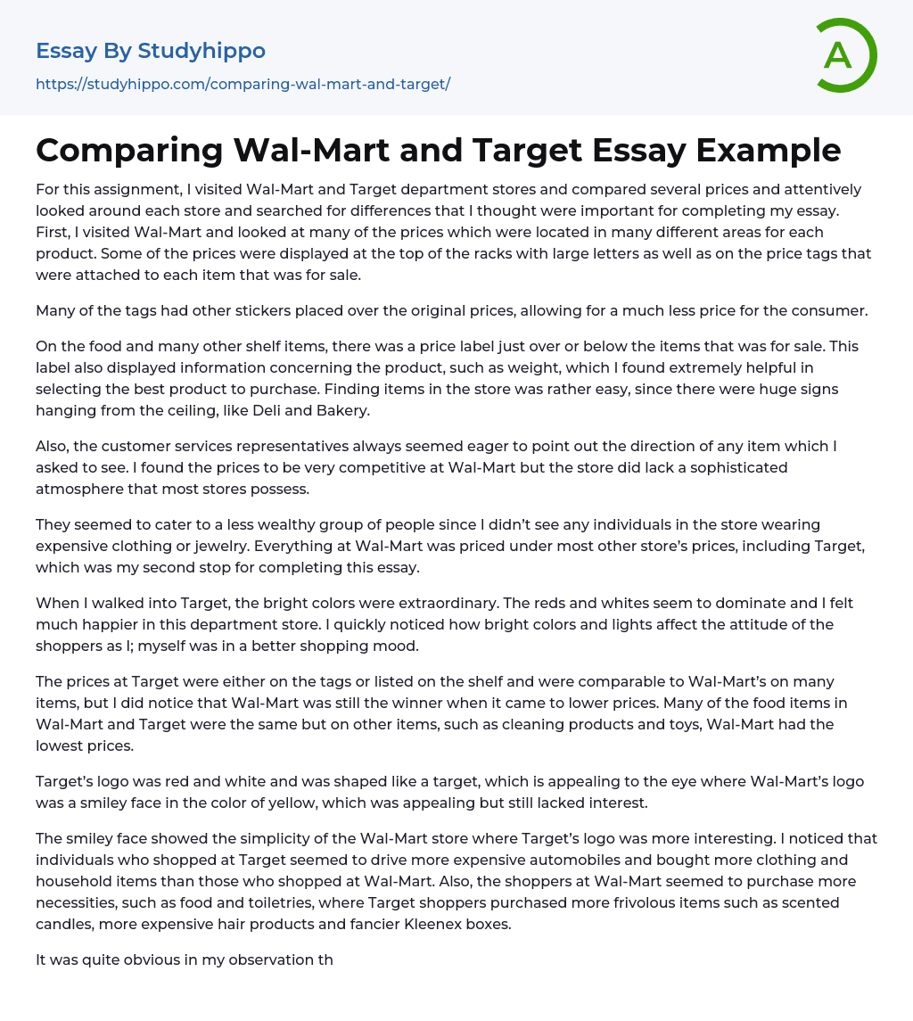 Comparing Wal-Mart and Target Essay Example