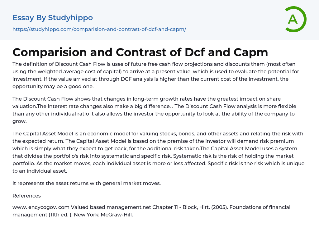 Comparision and Contrast of Dcf and Capm Essay Example