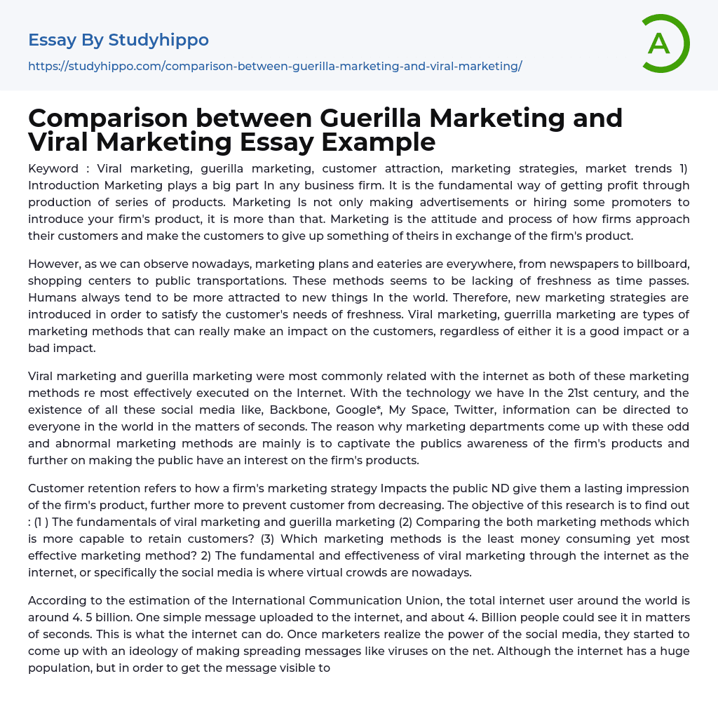 Comparison between Guerilla Marketing and Viral Marketing Essay Example