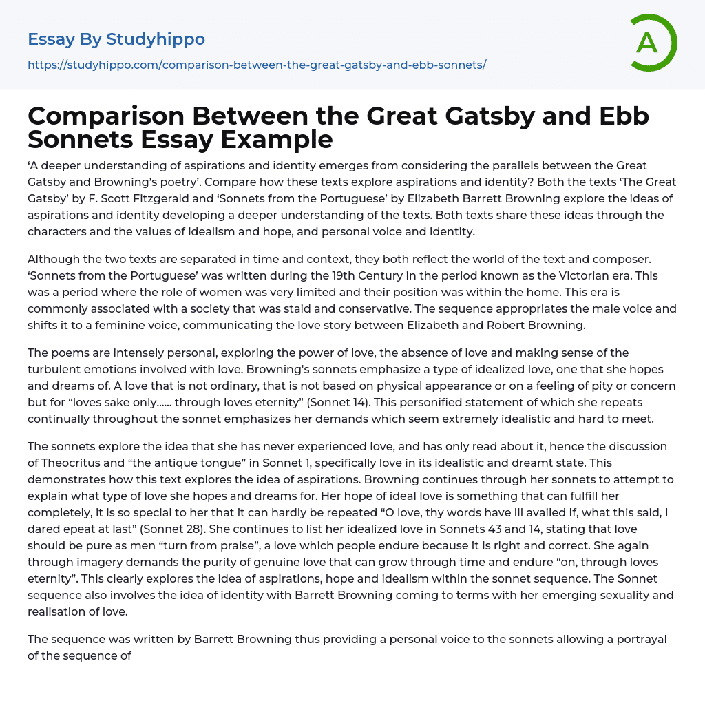 Comparison Between the Great Gatsby and Ebb Sonnets Essay Example