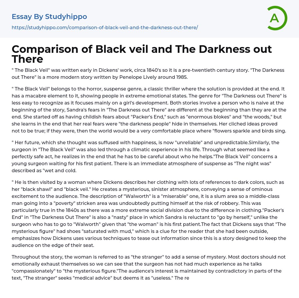 Comparison of Black veil and The Darkness out There Essay Example