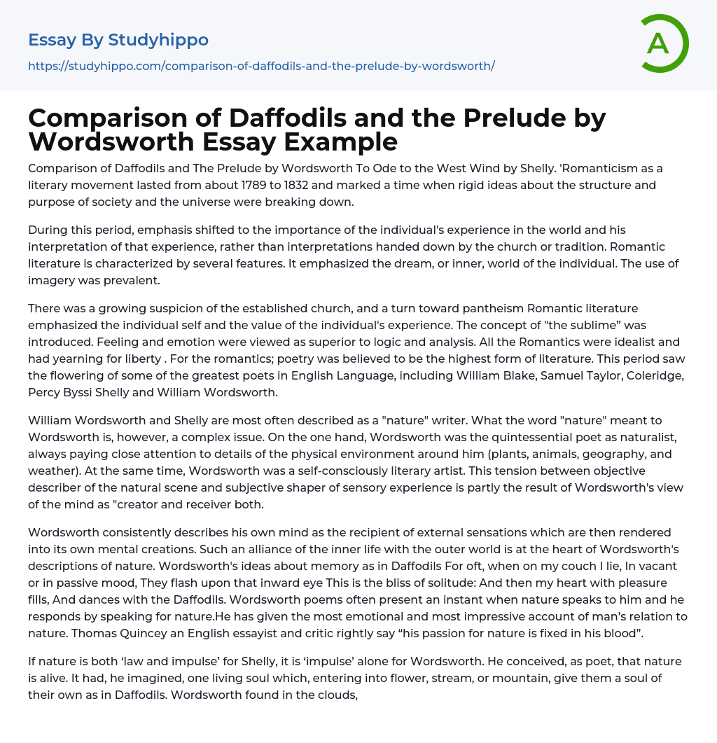 Comparison of Daffodils and the Prelude by Wordsworth Essay Example