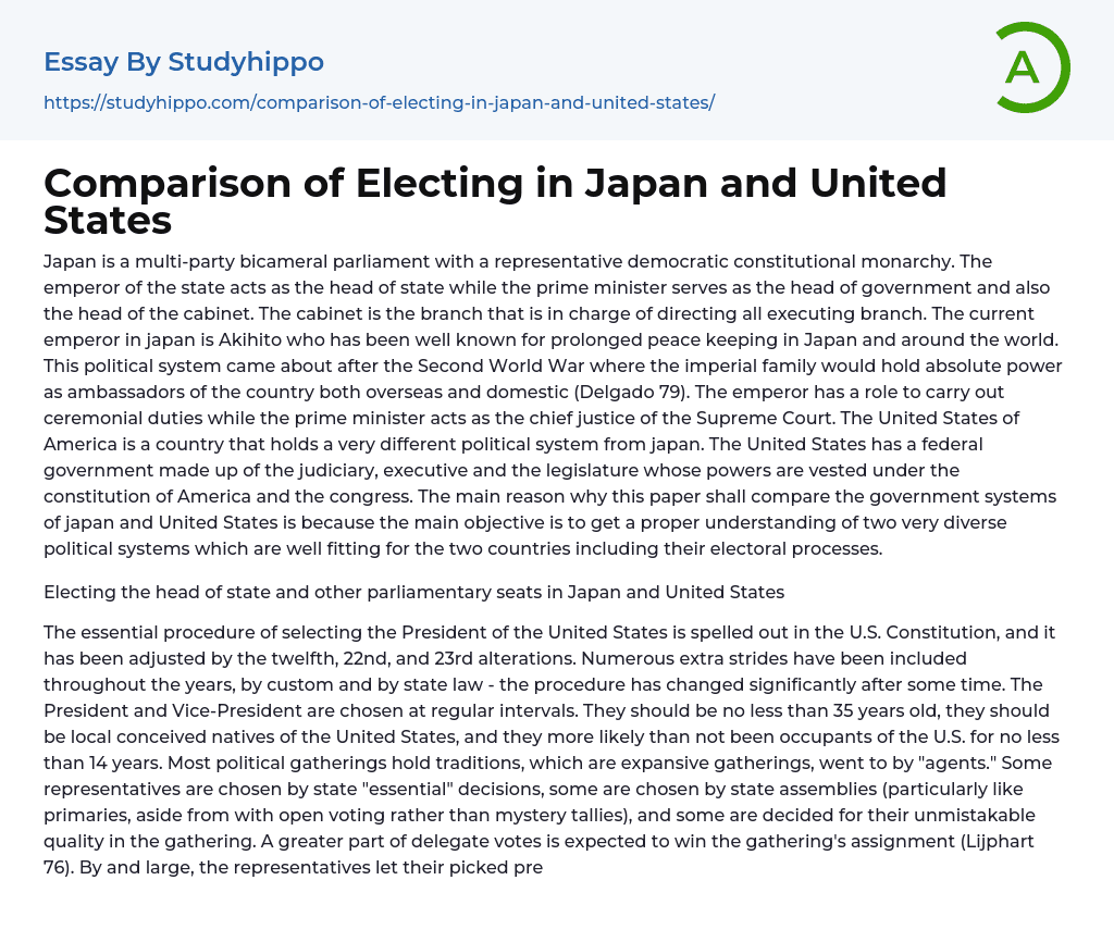 Comparison of Electing in Japan and United States Essay Example