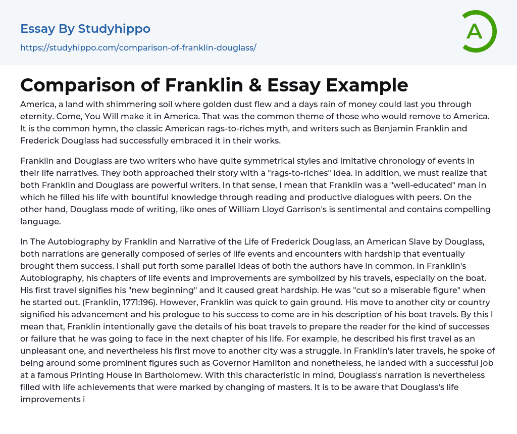 Comparison of Franklin &amp Essay Example