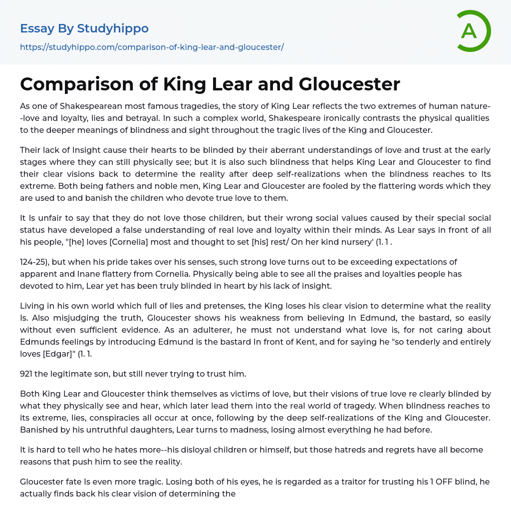 Comparison of King Lear and Gloucester Essay Example