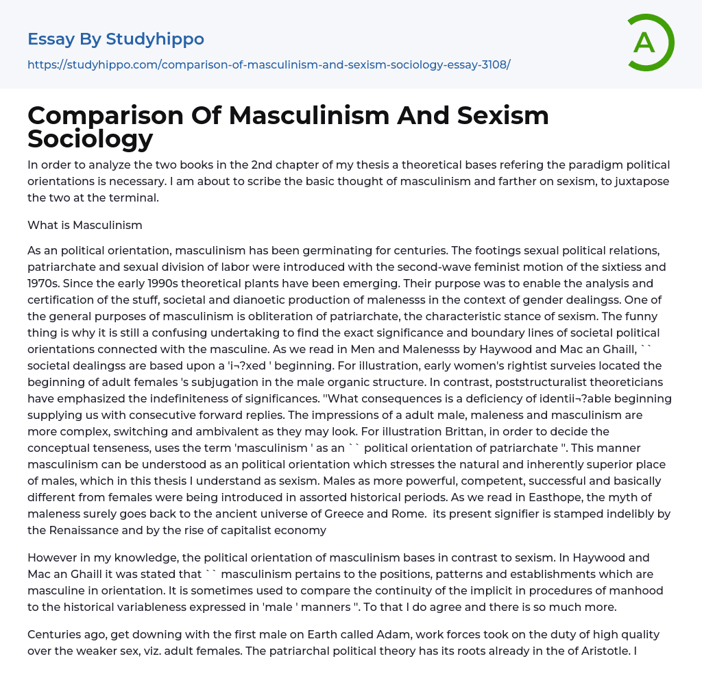 Comparison Of Masculinism And Sexism Sociology Essay Example