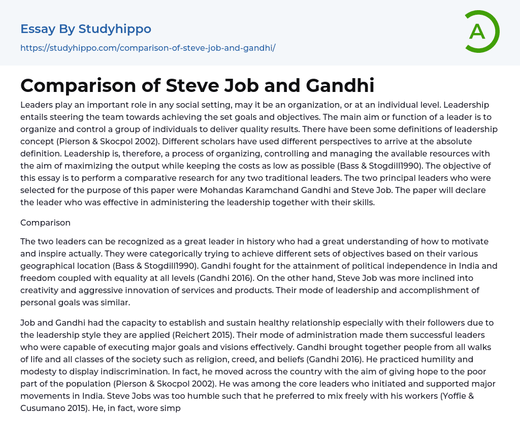 Comparison of Steve Job and Gandhi Essay Example