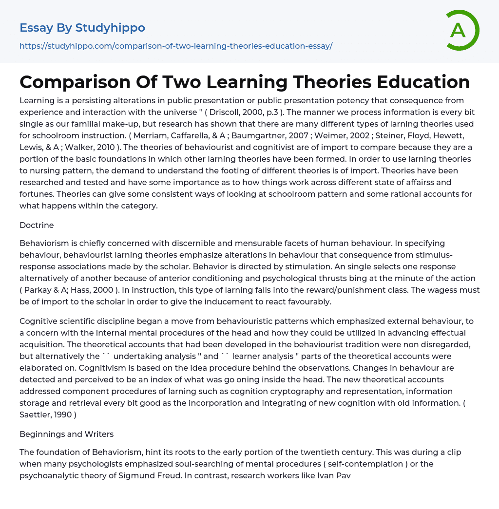 Comparison Of Two Learning Theories Education Essay Example