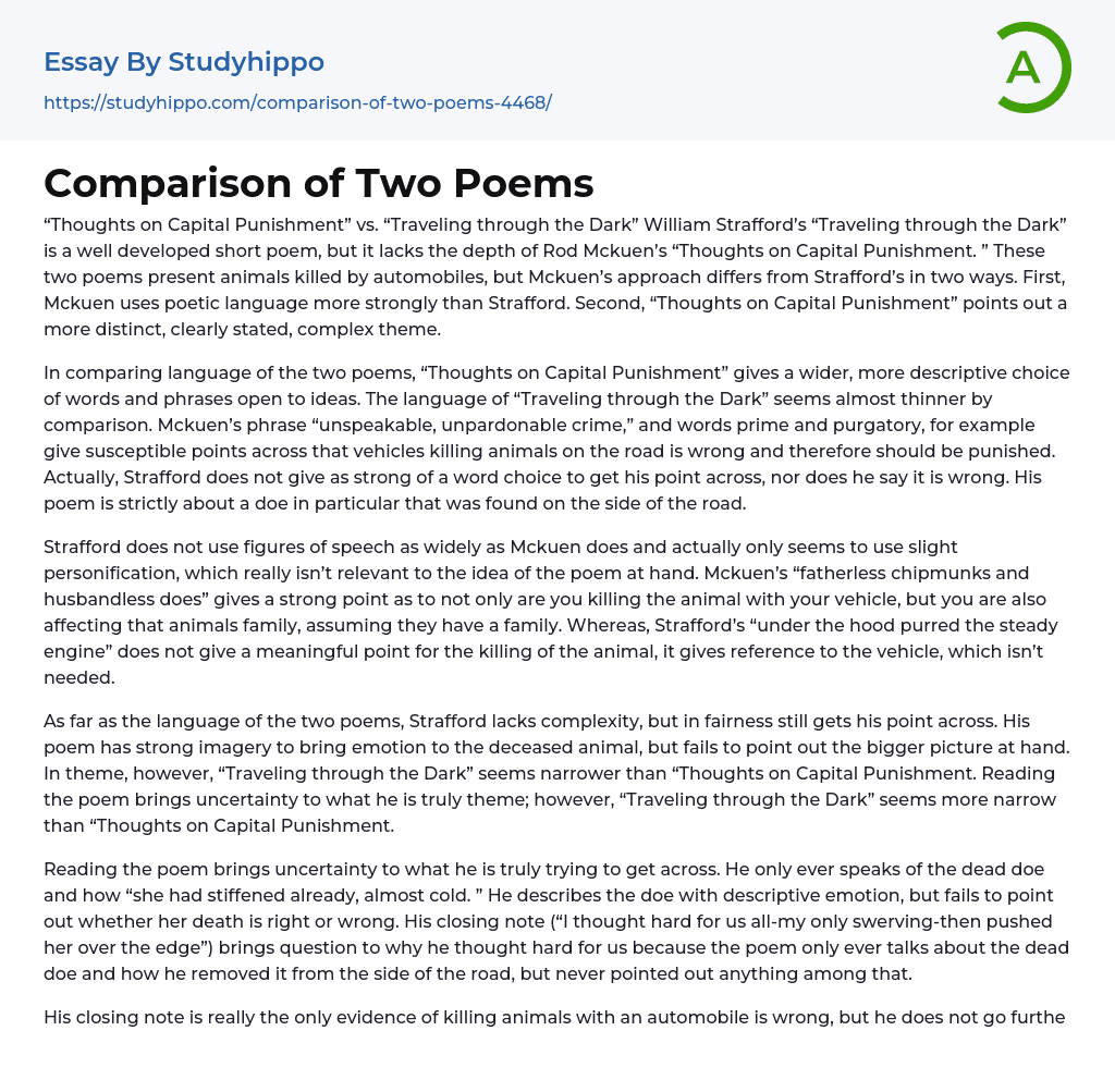 Comparison of Two Poems Essay Example