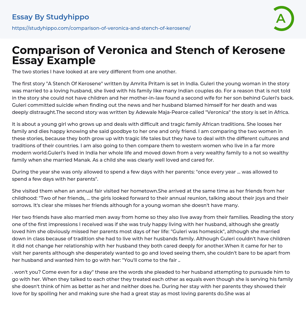 Comparison of Veronica and Stench of Kerosene Essay Example