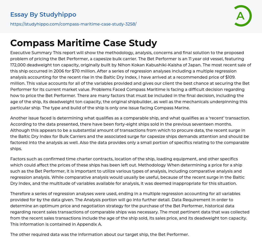 Compass Maritime Case Study Essay Example