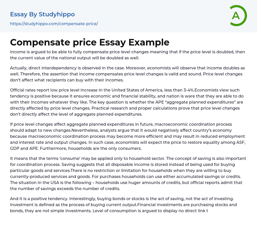 Compensate price Essay Example