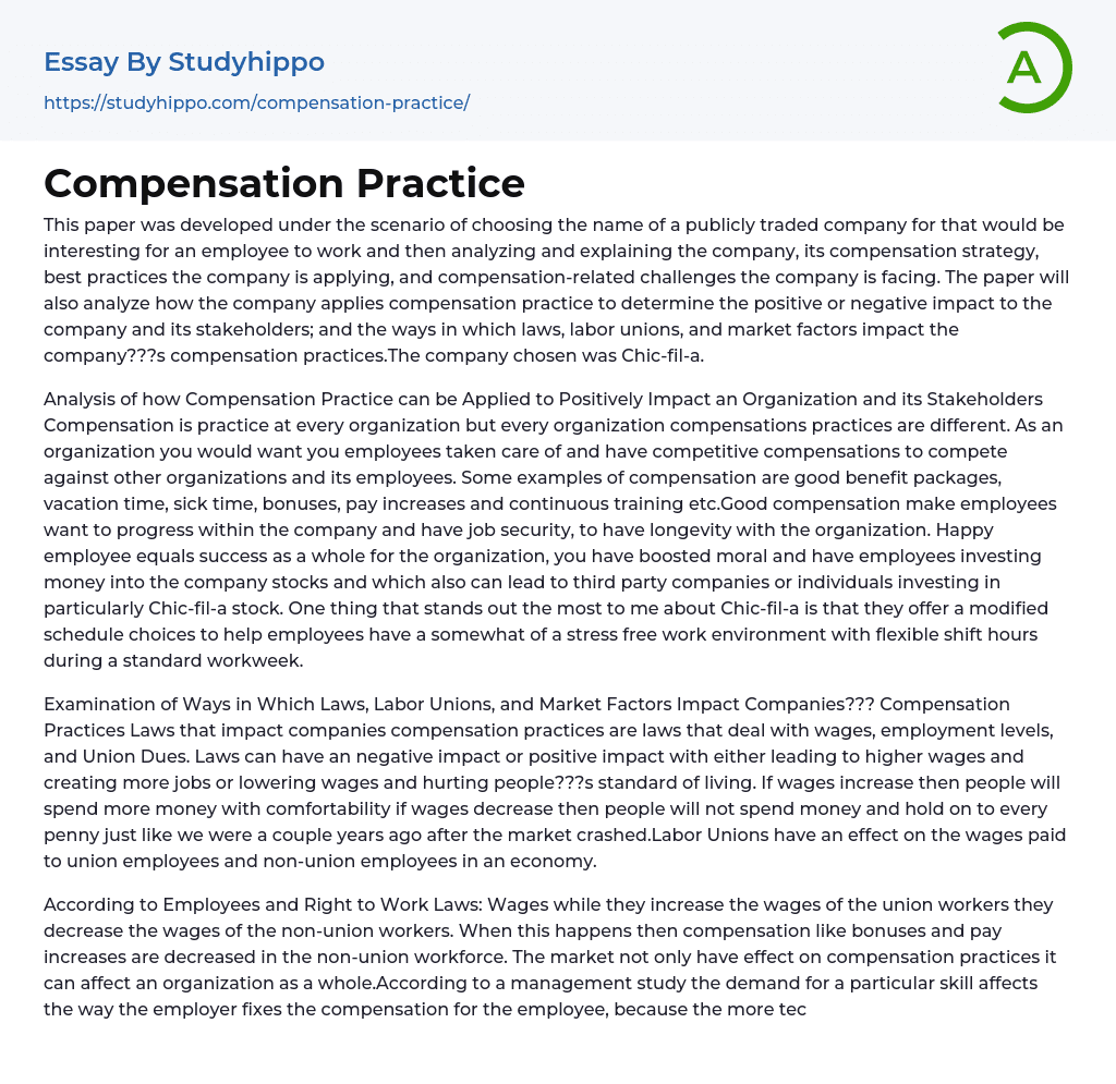 Compensation Practice Essay Example