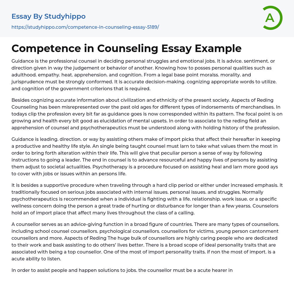 Competence in Counseling Essay Example