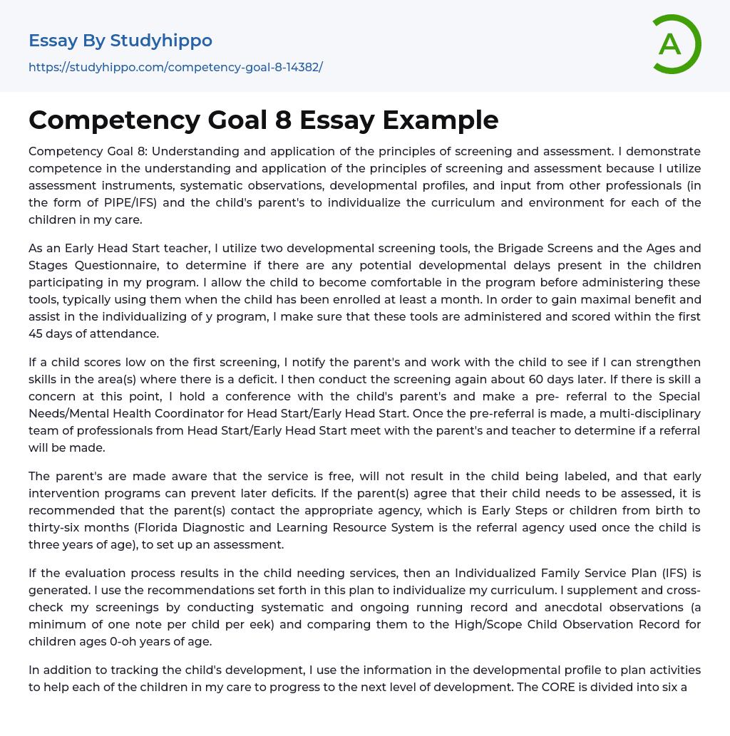 Competency Goal 8 Essay Example