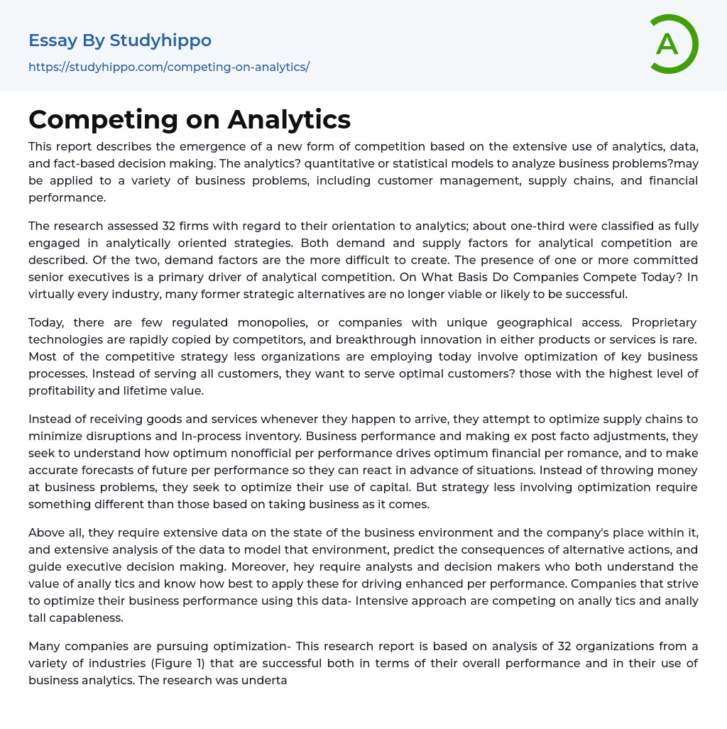 Competing on Analytics Essay Example