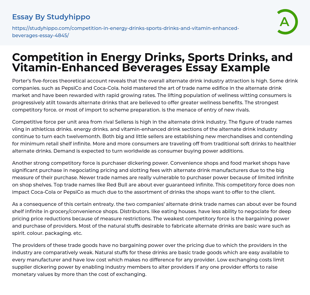Competition in Energy Drinks, Sports Drinks, and Vitamin-Enhanced Beverages Essay Example