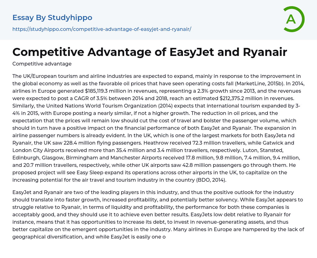 Competitive Advantage of EasyJet and Ryanair Essay Example