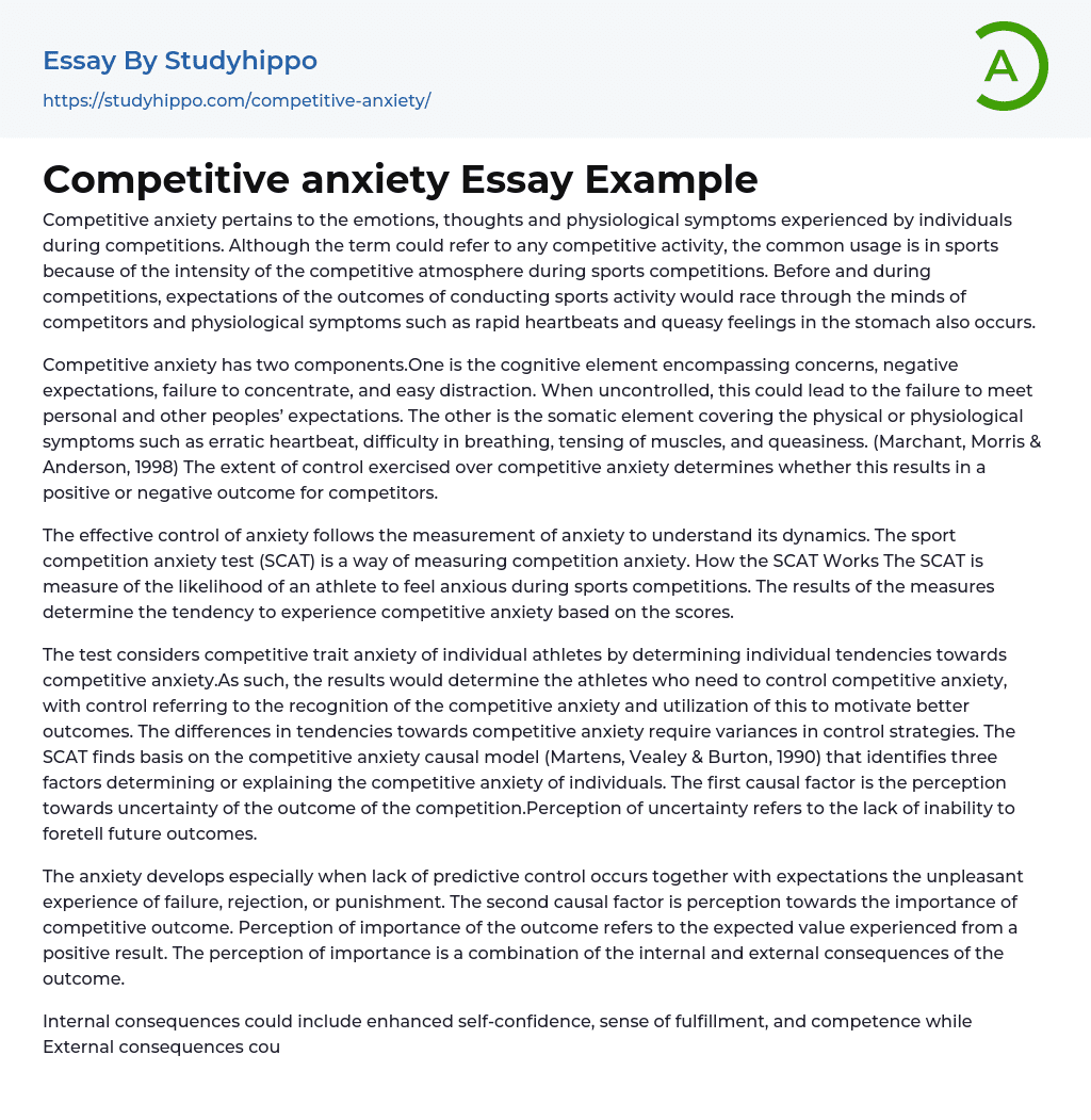 Competitive anxiety Essay Example