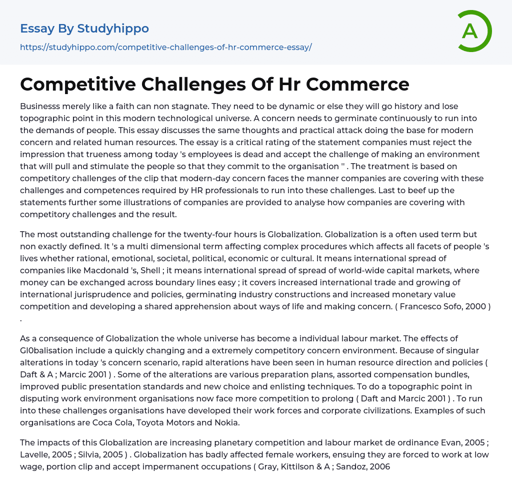 Competitive Challenges Of Hr Commerce Essay Example