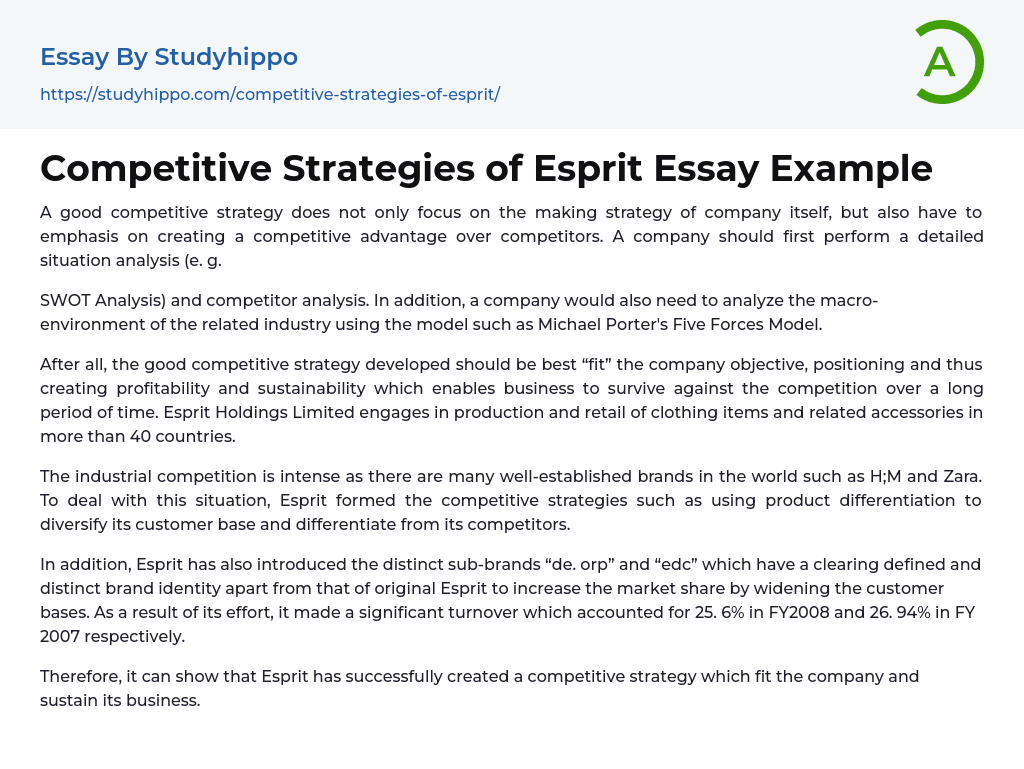 Competitive Strategies of Esprit Essay Example