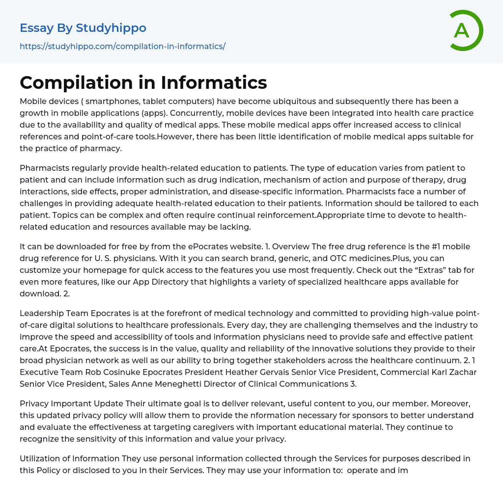 Compilation in Informatics Essay Example