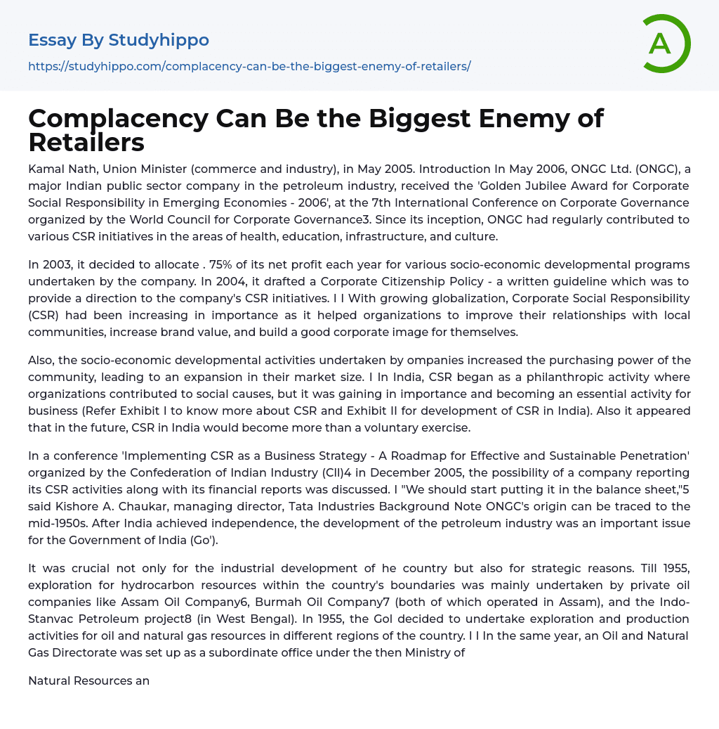 Complacency Can Be the Biggest Enemy of Retailers Essay Example