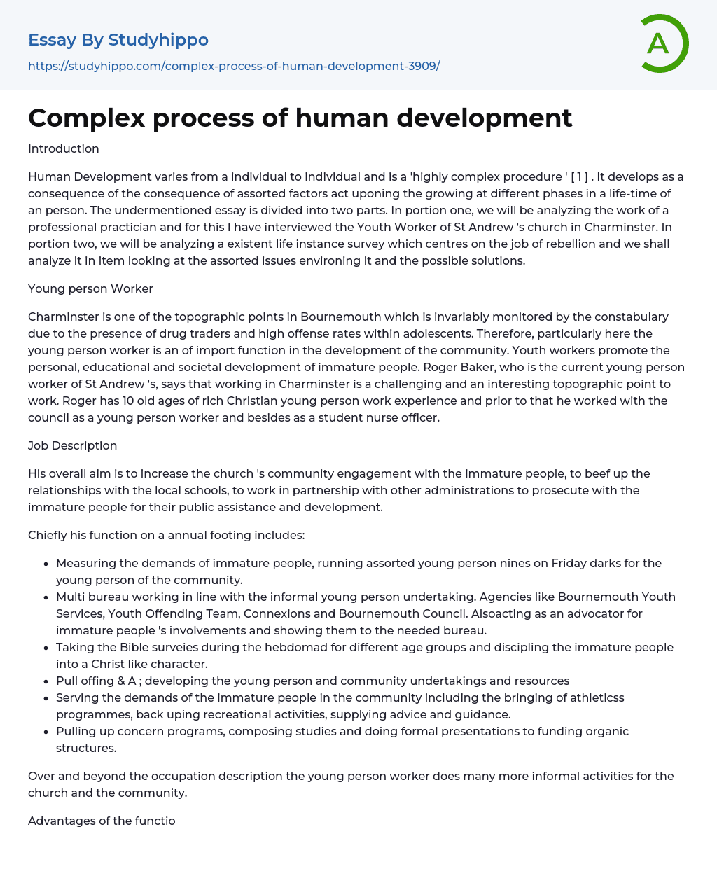 Complex process of human development Essay Example