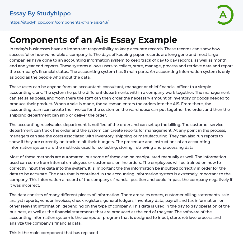 Components of an Ais Essay Example